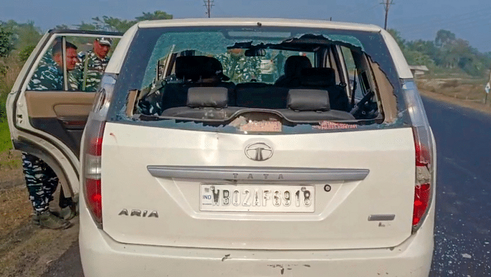 A vehicle which was damaged by the supporters of TMC strongman Sahajahan Sheikh | PTI