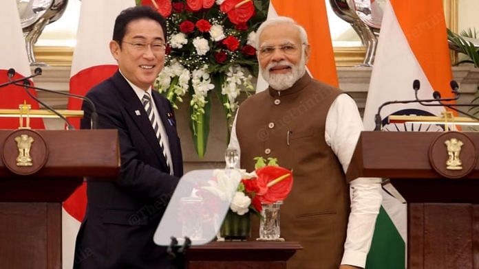 File photo of Prime Minister Narendra Modi with Japanese counterpart, PM Fumio Kishida | Photo: Praveen Jain | ThePrint