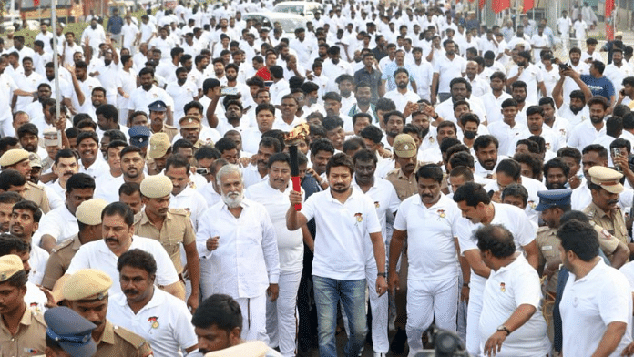 DMK minister Udhayanidhi Stalin leads a party procession for Salem convention | Pic credit: X/@Udhaystalin