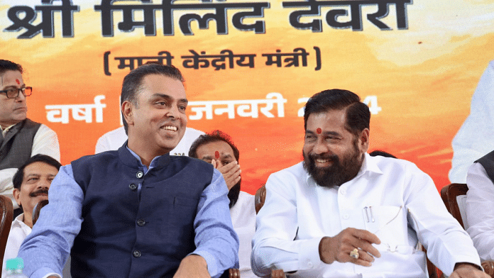 Former Union minister Milind Deora with Maharashtra Chief Minister Eknath Shinde after joining the Shiv Sena | Pic credit: X/@milinddeora