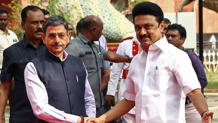 File photo of RN Ravi with CM Stalin | ANI