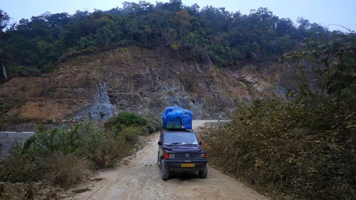 The Tata Sumo carrying passengers cross one of the hill sides | Photo: Manisha Mondal | ThePrint