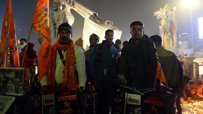 Sunil Rathore (right in black jacket) and Sharwan Singh more than 1,500 kilometres from Ahmedabad to Ayodhya | Suraj Singh Bisht | ThePrint