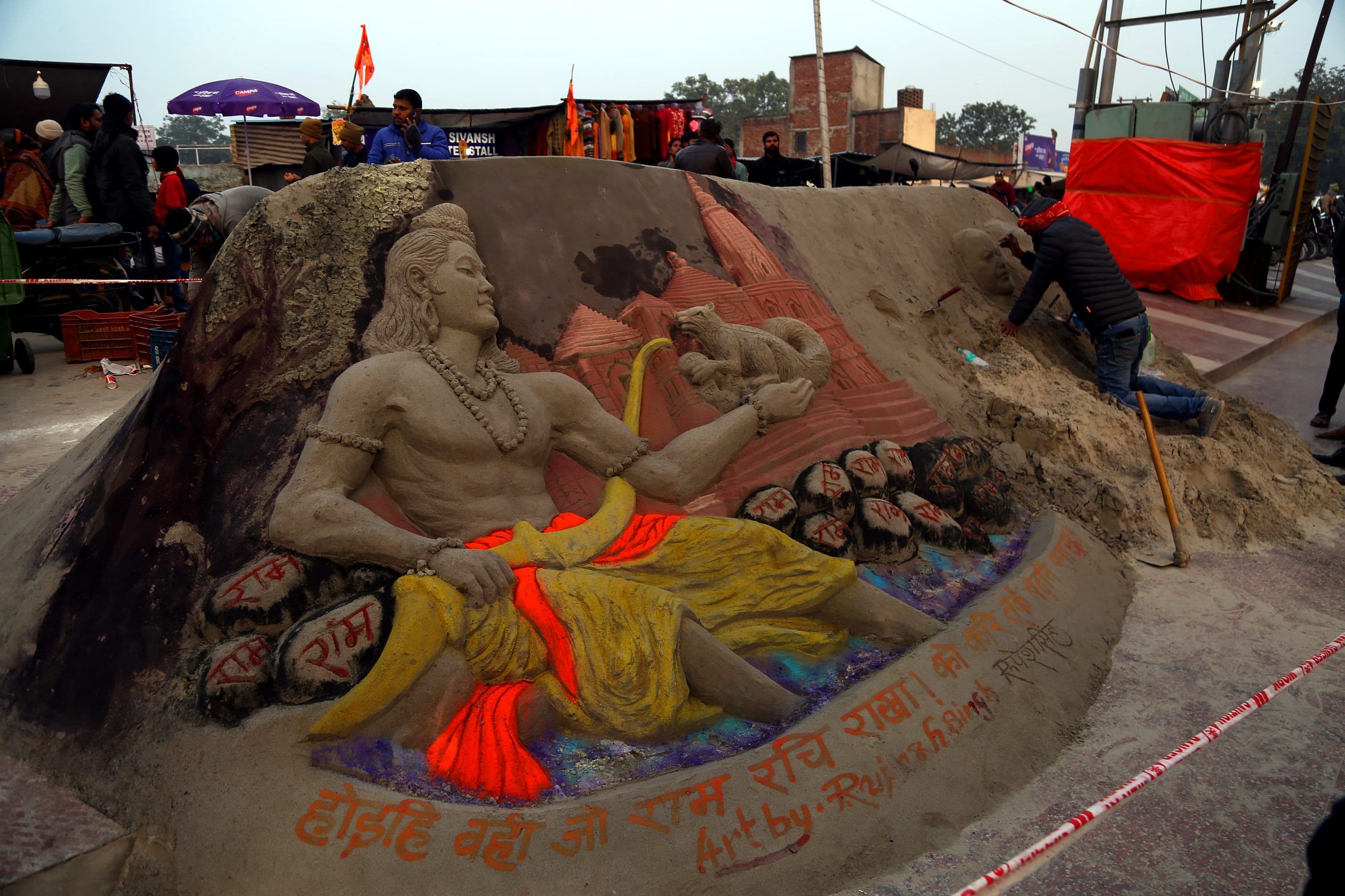 Ram is the muse for this sand sculpture at work near Lata Mangeshkar Chowk, Ayodhya | Photo: Suraj Singh Bisht | ThePrint