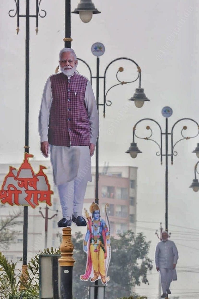 Cutouts of Ram and Prime Minister Narendra Modi en route to the Maharishi Valmiki International Airport, Ayodhya | Photo: Praveen Jain | ThePrint