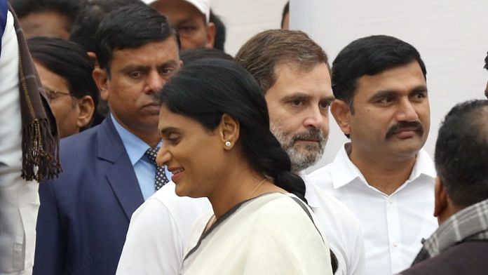 YS Sharmila with Rahul Gandhi at AICC HQ in Delhi, Thursday | Suraj Singh Bisht | ThePrint