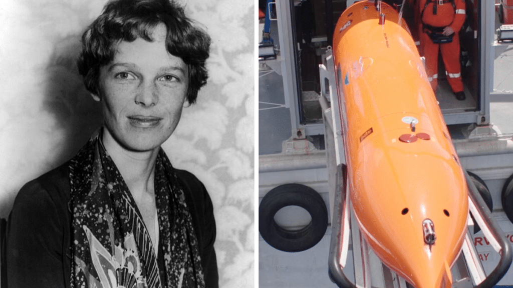 File photo of U.S. pilot Amelia Earhart (L) and a screen grab from a video shows the mission to find the wreckage of Amelia Earhart's plane in the Pacific Ocean (R) | Reuters