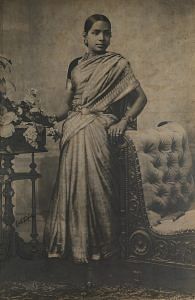 Portrait of Sivaganga Ammal, Possibly Chennai, India, c. 1880, possibly hand-tinted silver gelatin print, 154 x 101.5 cm | Image courtesy of Museum of Art & Photography (MAP), Bengaluru.