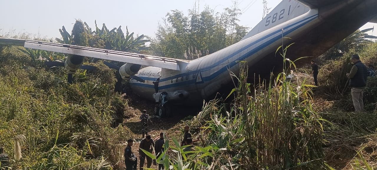 A view of the wreckage of the military plane that crashed at Lengpui Airport | By special arrangement 