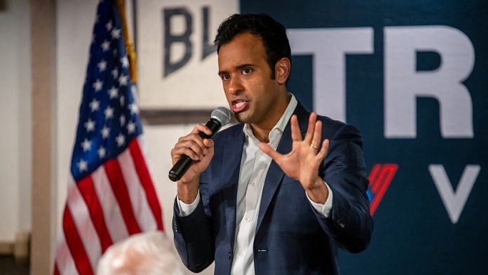 Republican presidential candidate and businessman Vivek Ramaswamy makes a campaign visit to Machine Shed Restaurant before the Iowa caucus vote in Urbandale, Iowa, U.S. January 15, 2024 | Reuters