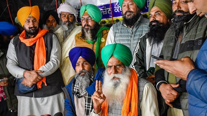Farmer leaders Sarwan Singh Pandher and Jagjit Singh Dallewal address the media at the Punjab-Haryana Shambhu border during the 'Delhi Chalo' protest march, in Patiala district, Monday, Feb. 19, 2024 | File Photo | PTI
