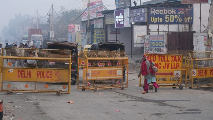 Barricades put up at Singhu border in view of farmers' 'Delhi Chalo' march, in New Delhi, Tuesday, Feb. 13, 2024 | PTI