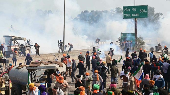 Tear gas being used to disperse farmers at the Haryana-Punjab Shambhu border during their second day of the 'Delhi Chalo' protest march demanding a law guaranteeing MSP for crops in Patiala on Wednesday | ANI