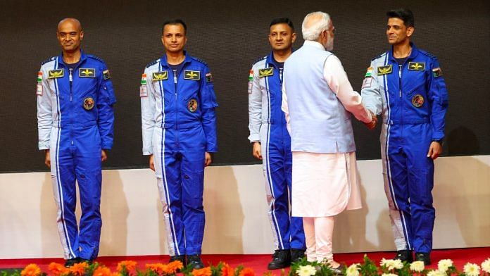 The four Gaganyaan astronaut candidates with PM Modi at VSSC | X@narendramodi