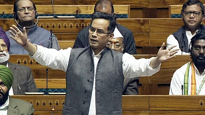 Deputy Leader of Congress in Lok Sabha Gaurav Gogoi speaks in House, Saturday | ANI/Sansad TV