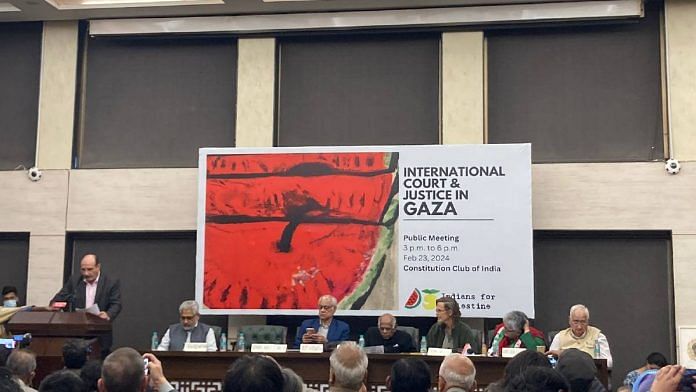 Adnan Abu Al-Haija, the Palestinian ambassador to India, speaks at a public meeting organised by Indians For Palestine in New Delhi Friday | Photo: Keshav Padmanabhan