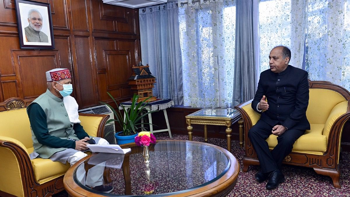 Leader of the Opposition Jairam Thakur with Governor Shiv Pratap Shukla in Shimla, Wednesday | ANI