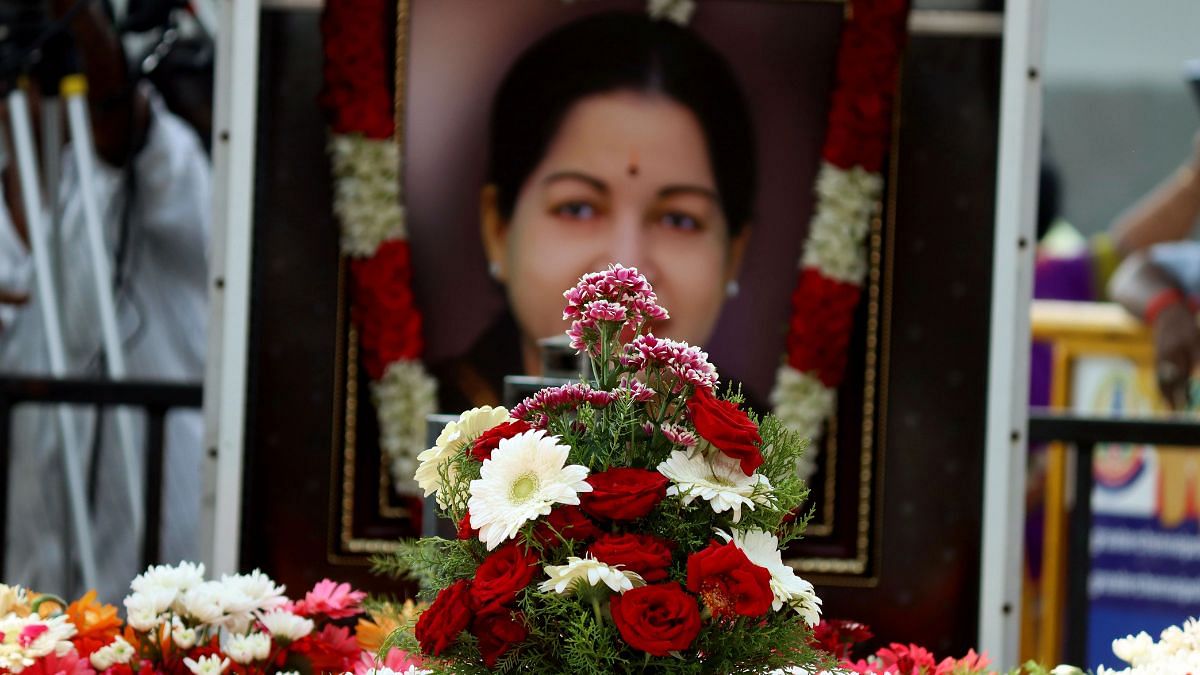Tribute to former state Chief Minister J Jayalalithaa on her death anniversary at Jayalalithaa Memorial, Marina Beach, in Chennai on 5 Dec, 2022 | Photo: ANI