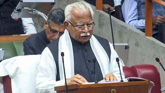 Haryana Chief Minister Manohar Lal Khattar presents the State Budget at the State Legislative Assembly in Chandigarh on Friday | ANI