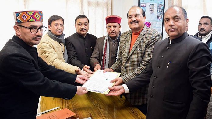 BJP candidate Harsh Mahajan files his nomination papers for the Rajya Sabha elections in Shimla Thursday | Photo: ANI