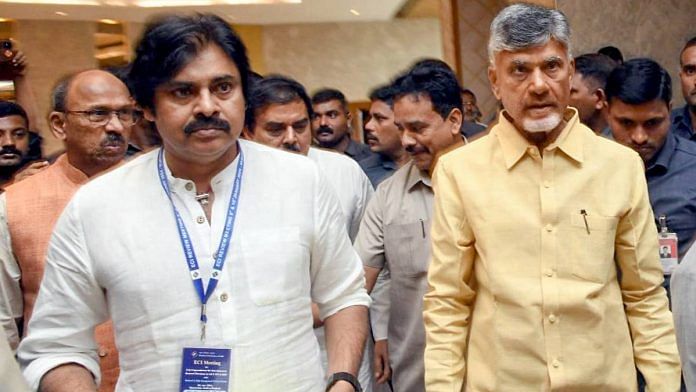 Jana Sena Party chief Pawan Kalyan with Telugu Desam Party president N Chandrababu Naidu (right) | Photo: ANI