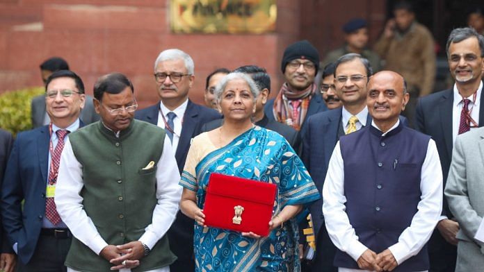 Finance Minister Nirmala Sitharaman on her way to present the interim budget Thursday | Suraj Singh Bisht | ThePrint