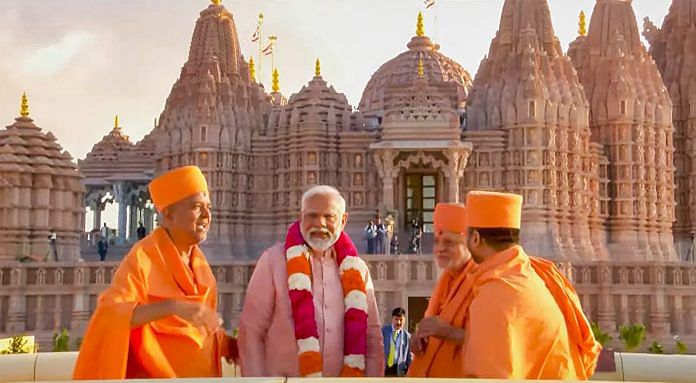 Prime Minister Narendra Modi during the inauguration of the BAPS Hindu Mandir, in Abu Dhabi, UAE, Wednesday | PTI Photo