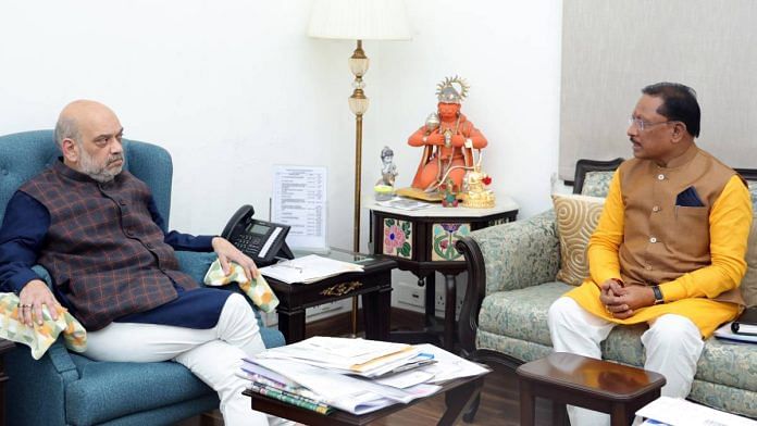 Chhattisgarh Chief Minister Vishnu Deo Sai (right) with Union Home Minister Amit Shah | Photo: ANI