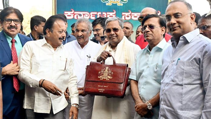 Karnataka CM Siddaramaiah ahead of presentation of state Budget at Vidhana Soudha in Bengaluru on 16 Feb, 2024 | ANI