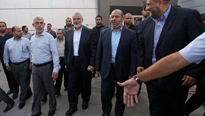 File photo of senior Hamas leaders Yahya Al-Sinwar, Ismail Haniyeh and Khalil al-Hayya (left to right) | Reuters