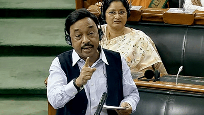 Union Minister of Micro, Small and Medium Enterprises (MSME) Narayan Rane speaks in Lok Sabha during the Monsoon Session of Parliament House | ANI