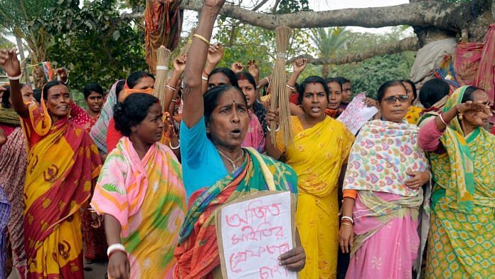 File photo of women protesting land grab, sexual assault in Sandeshkhali | representational image | ANI