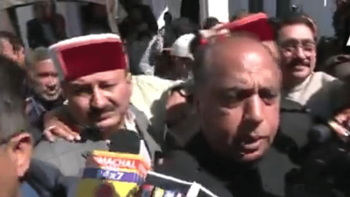BJP's Jai Ram Thakur addresses the media outside Himachal Vidhan Sabha in Shimla | ANI