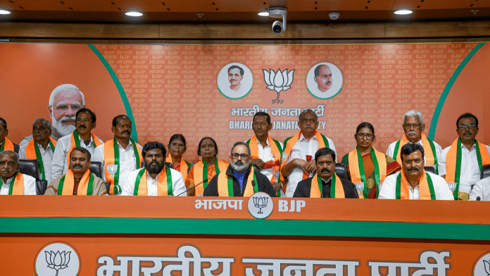 Former All India Anna Dravida Munnetra Kazhagam (AIADMK) leaders join the Bharatiya Janata Party (BJP) in New Delhi on Wednesday | ANI Photo