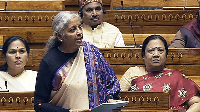 Union Finance Minister Nirmala Sitharaman speaks in the Lok Sabha during the Budget Session of Parliament, in New Delhi on Thursday | ANI