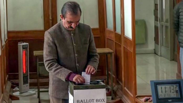 Himachal Pradesh Chief Minister Sukhvinder Singh Sukhu casts his vote for the Rajya Sabha Elections, at a polling booth in Shimla on 27 Feb, 2024 | Representative image | ANI