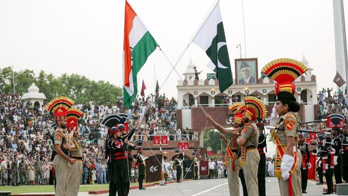File photo of soldiers from India and Pakistan at the Wagah border | ANI