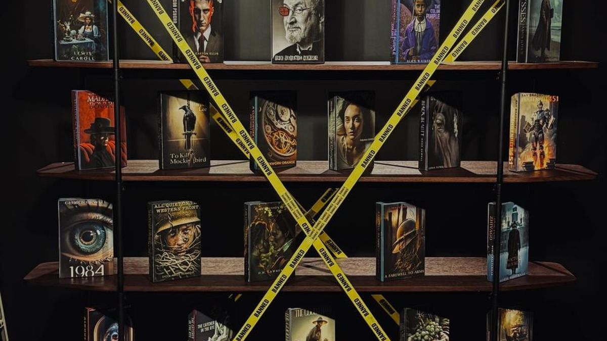 Display of banned books on a shelf by Rohit Chawla | Special arrangement