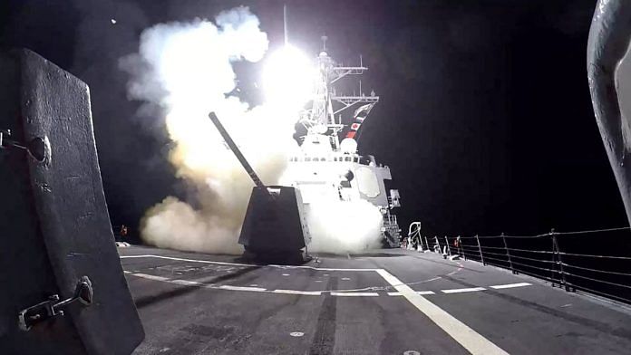 A Tomahawk land attack missile (TLAM) launched from the U.S. Navy Arleigh Burke-class guided missile destroyer USS Gravely against what the U.S. military describe as Houthi military targets in Yemen, February 3, 2024 | Representational image | Reuters