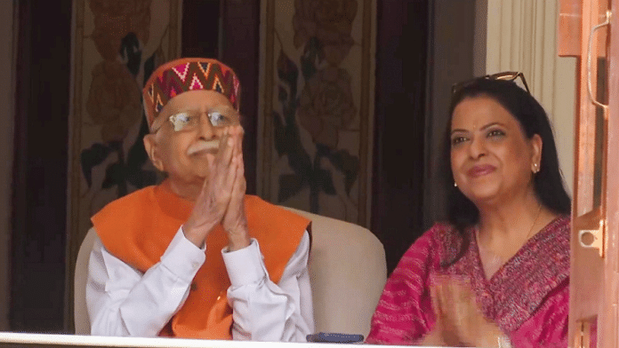 BJP patriarch LK Advani and his daughter Pratibha Advani during a media interaction in New Delhi on Saturday | PTI
