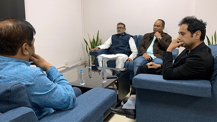 TIPRA Motha founder Pradyot Bikram Manikya Debbarma (extreme right) during a meeting with Congress leaders in Agartala 23 February. | ANI