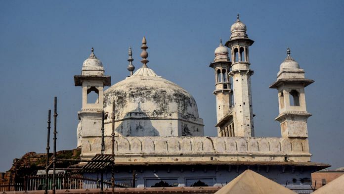 The Gyanvapi Mosque complex as seen from the Kashi Vishwanath Temple after the district court granted the family of a priest the right to worship Hindu deities in the Gyanvapi mosque cellar, in Varanasi, Wednesday, Jan. 31, 2024 | PTI