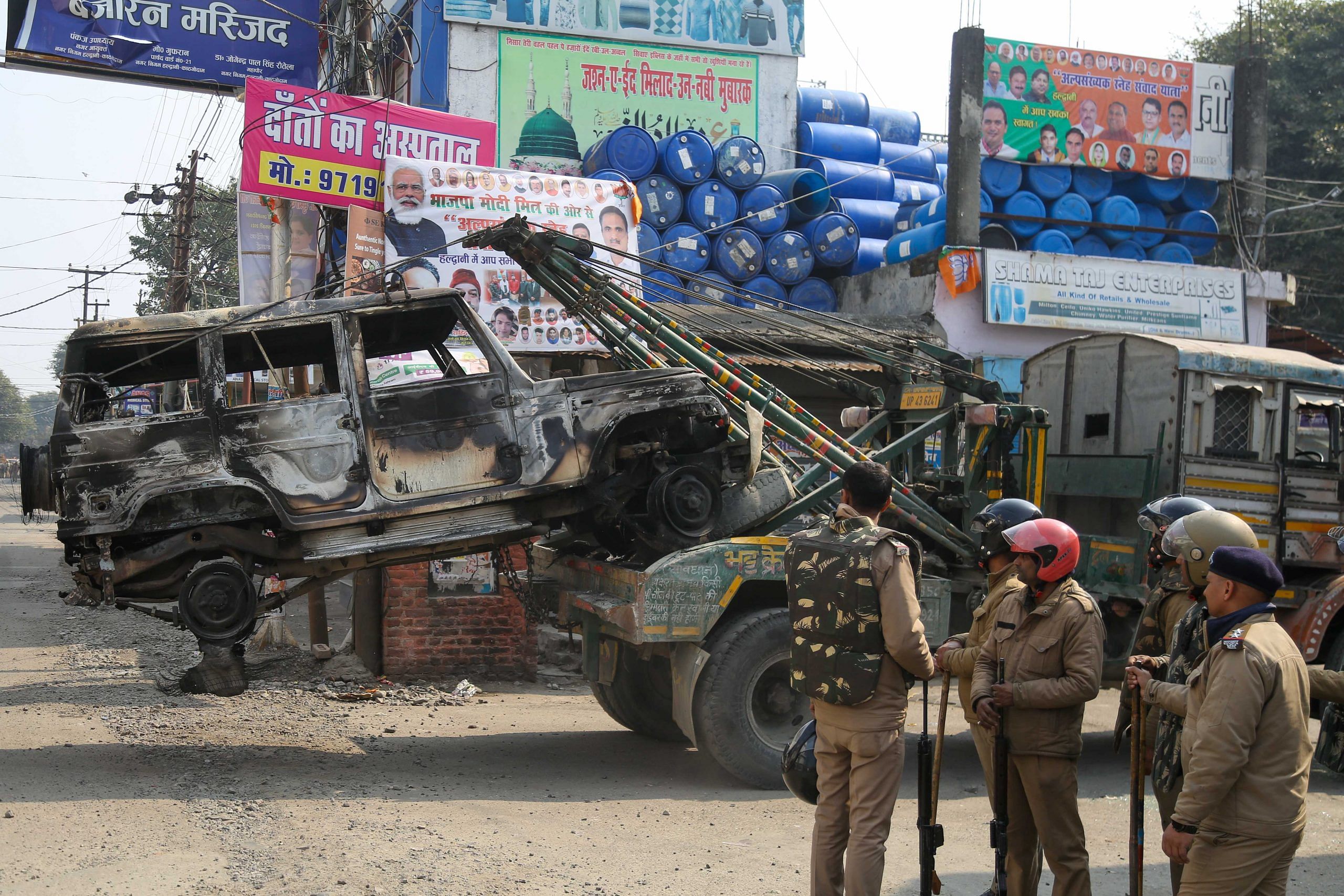 Vehicles torched near Banbhoolpura police station being towed away | Suraj Singh Bisht | ThePrint