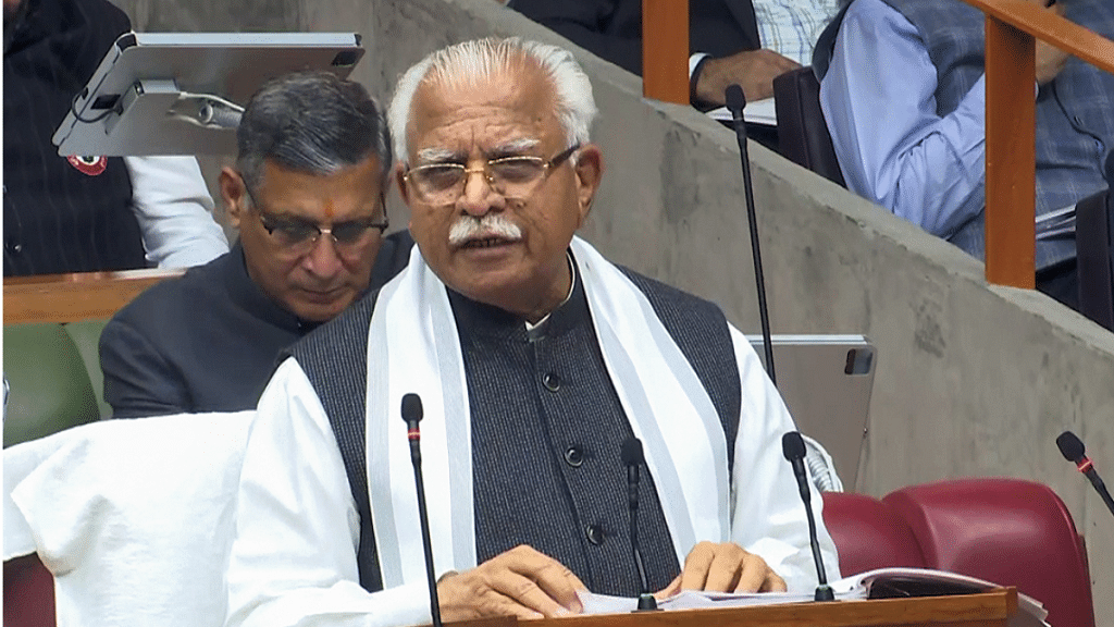 Haryana Chief Minister Manohar Lal Khattar presents the state budget at the state legislative assembly in Chandigarh on 23 February. | ANI