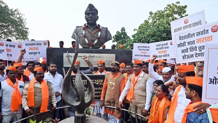 Maratha Kranti Morcha supporters protest demanding reservation, at Girgaon Chowpatty in Mumbai | Representational image | ANI