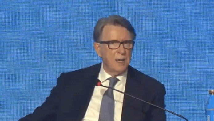 A screengrab featuring UK Lord Peter Benjamin Mandelson at the Raisina Dialogue | Youtube/Observer Research Foundation