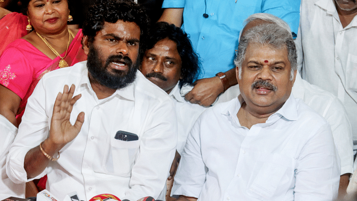 Tamil Nadu BJP chief K. Annamalai & Tamil Maanila Congress chief G.K. Vasan announce alliance in Chennai, Monday | ANI