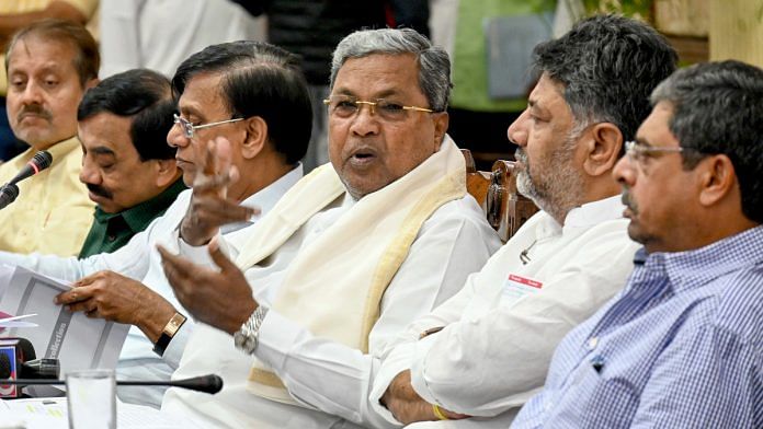 Karnataka Chief Minister Siddaramaiah and Deputy Chief Minister D K Shivakumar address a joint press conference on the Central Budget, in Bengaluru on Monday | ANI