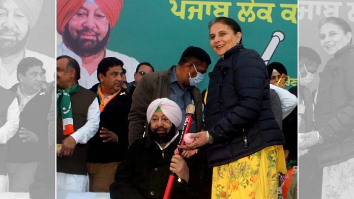 File photo of Jai Inder Kaur with father Captain (Retd.) Amarinder Singh during election campaign ahead of Punjab assembly polls, at Tripuri, in Patiala | ANI