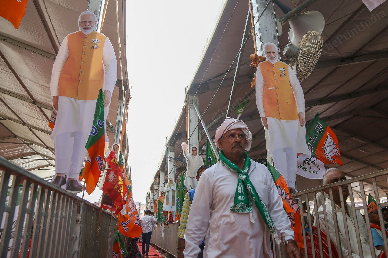Hoardings of a PM Modi in Lok Sabha election campaign rally | Photo Suraj Singh Bisht, ThePrint